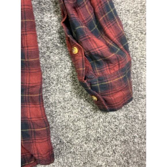 Abercrombie & Fitch Shirt Medium Twist Front Hi Low Hem Red Plaid Long Sleeve - Picture 9 of 11